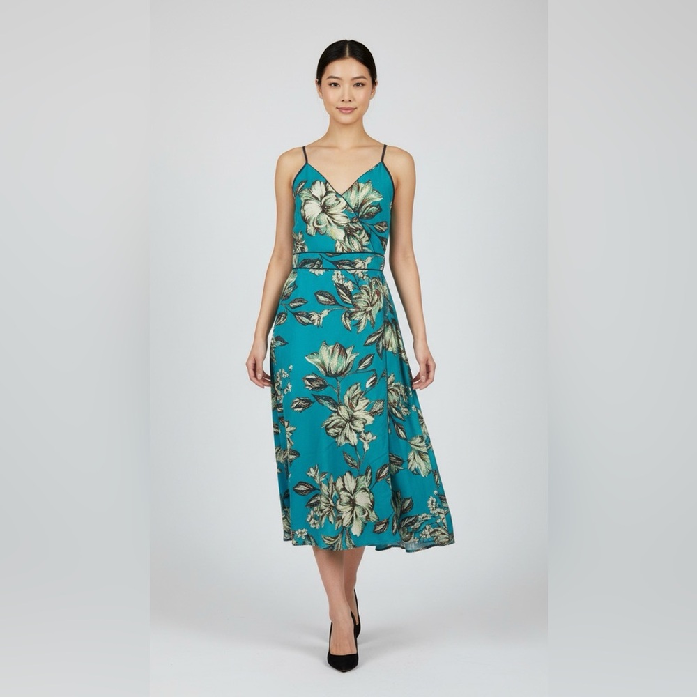 Band Of The Free Size L Aqua Blue Floral Teal Maxi Dress Effortless Scandi Beach